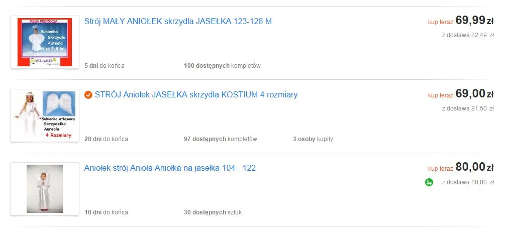 Na internetowych aukcjach jest pełno strojów jasełkowych