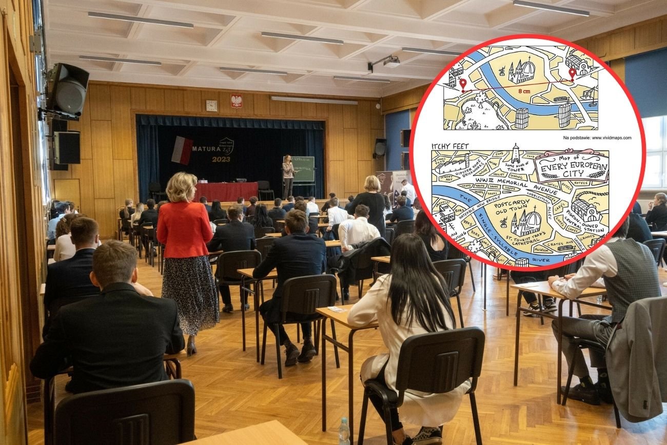 Grafika na egzaminie ósmoklasisty z matematyki autorstwa grafika Itchy Feet Comic.