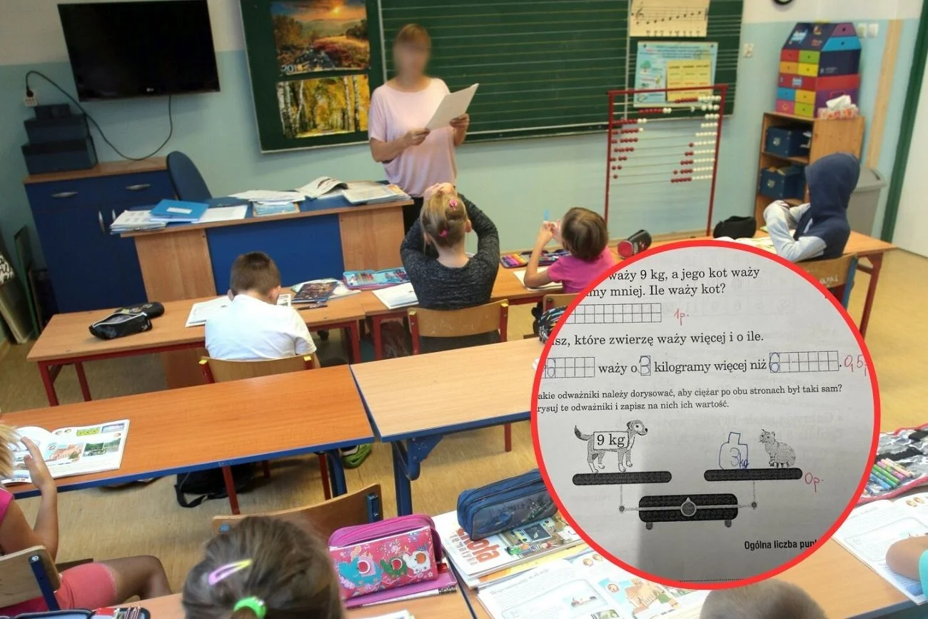 Nauczycielka prowadzi lekcję matematyki w pierwszej klasie.