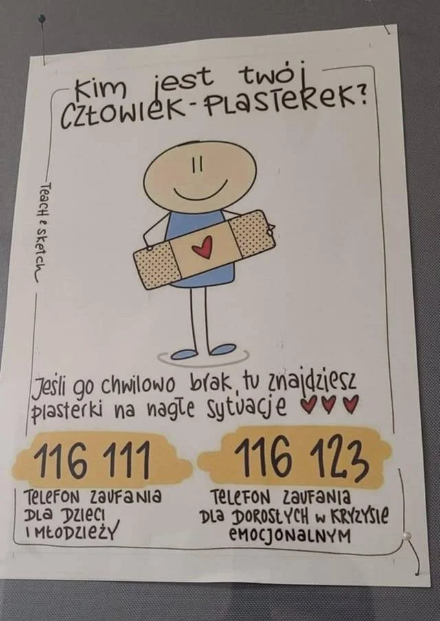 Plakat z człowiekiem-plasterkiem