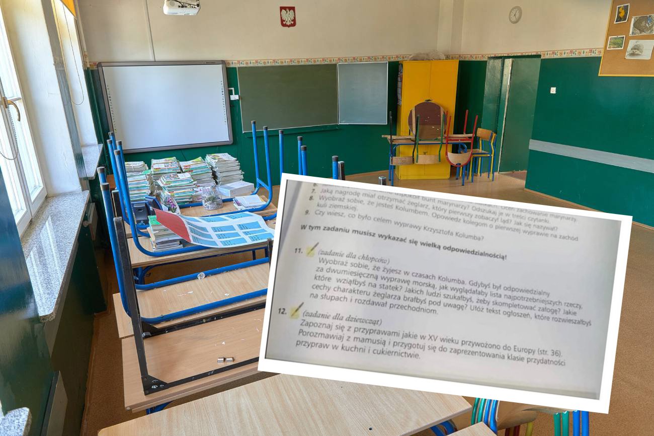 Klasa lekcyjna i zrzut ekranu z Instagrama (podręcznik do piątej klasy)