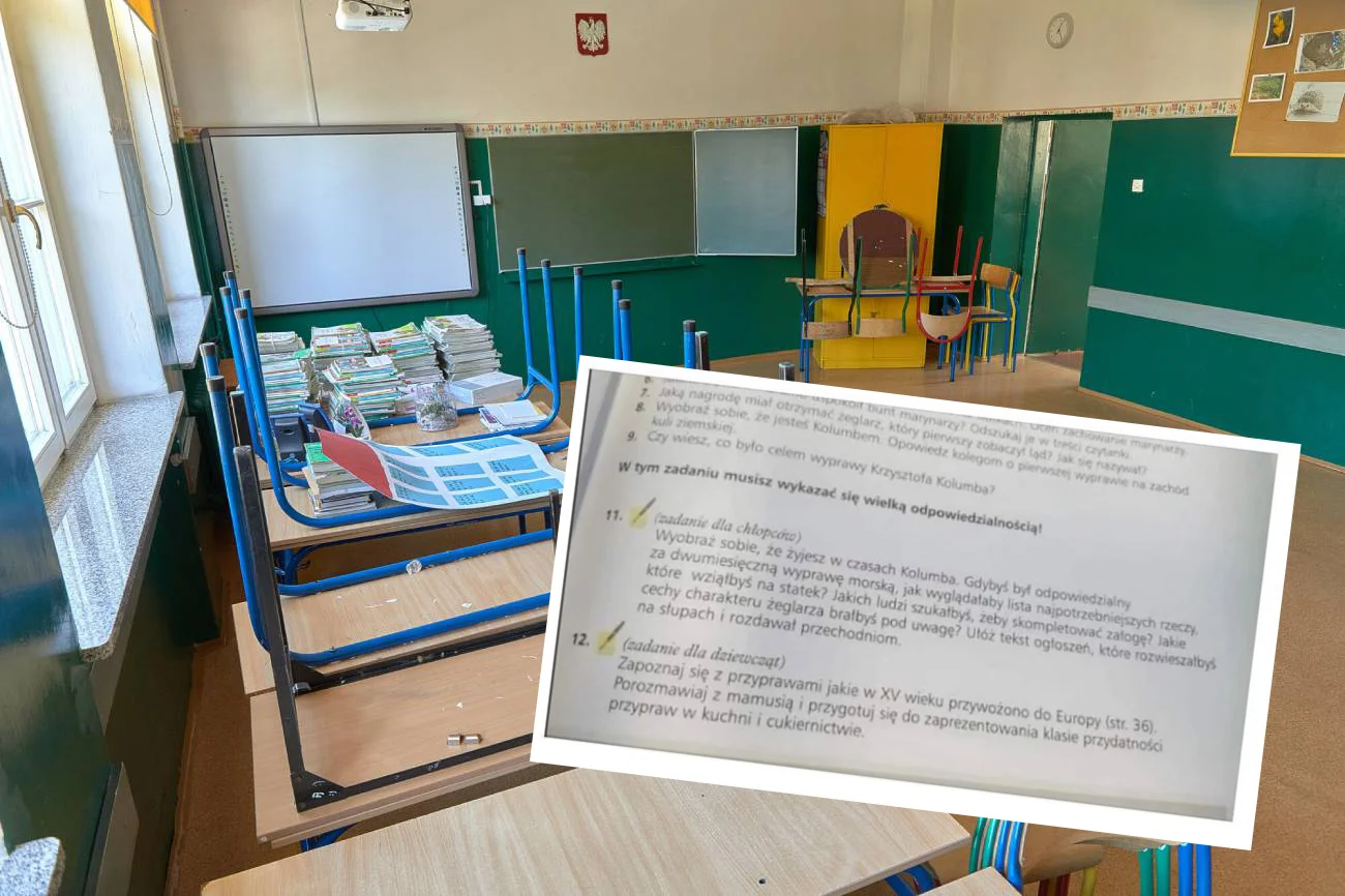 Klasa lekcyjna i zrzut ekranu z Instagrama (podręcznik do piątej klasy)