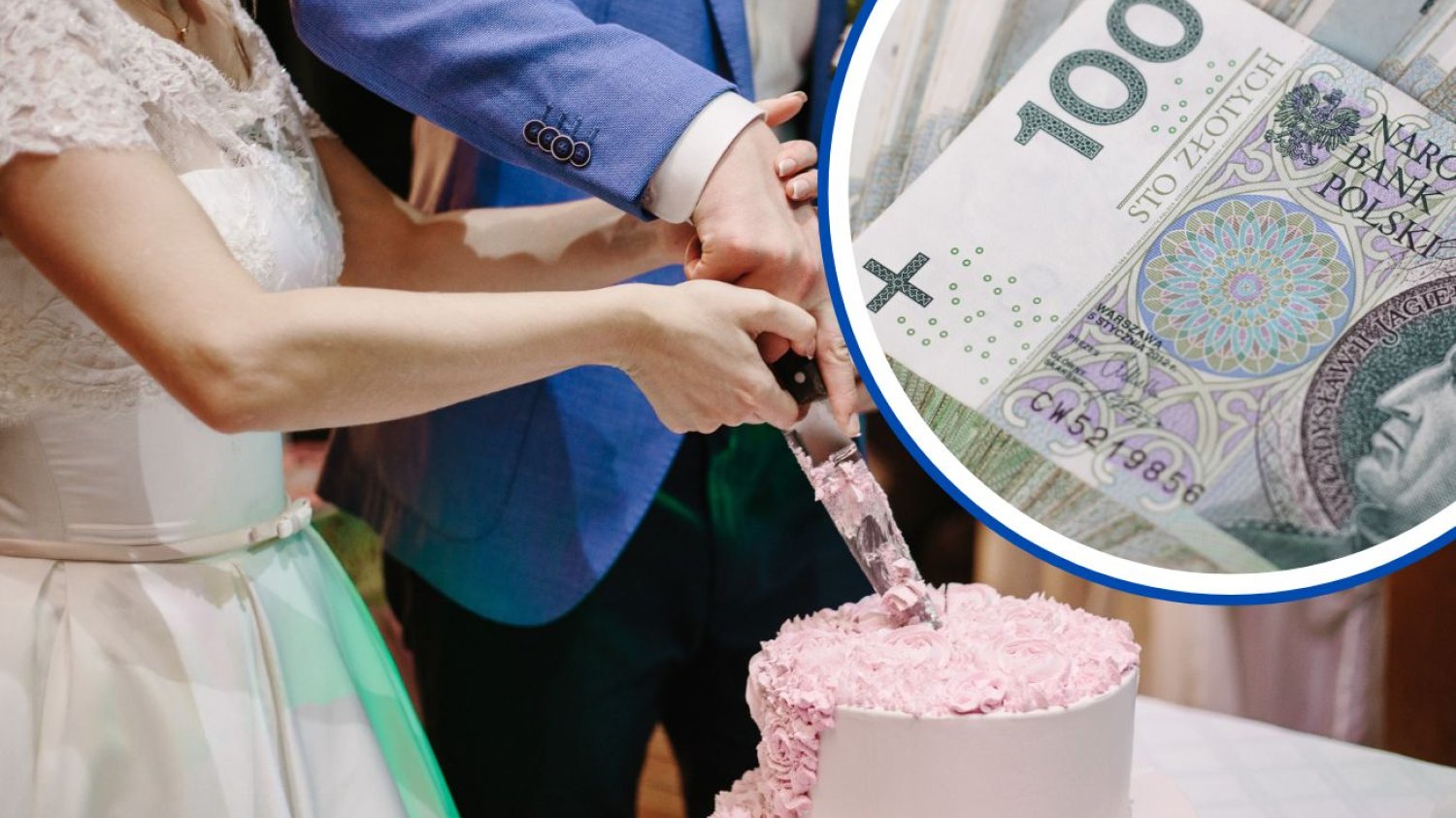 młoda para krojąca weselny tort