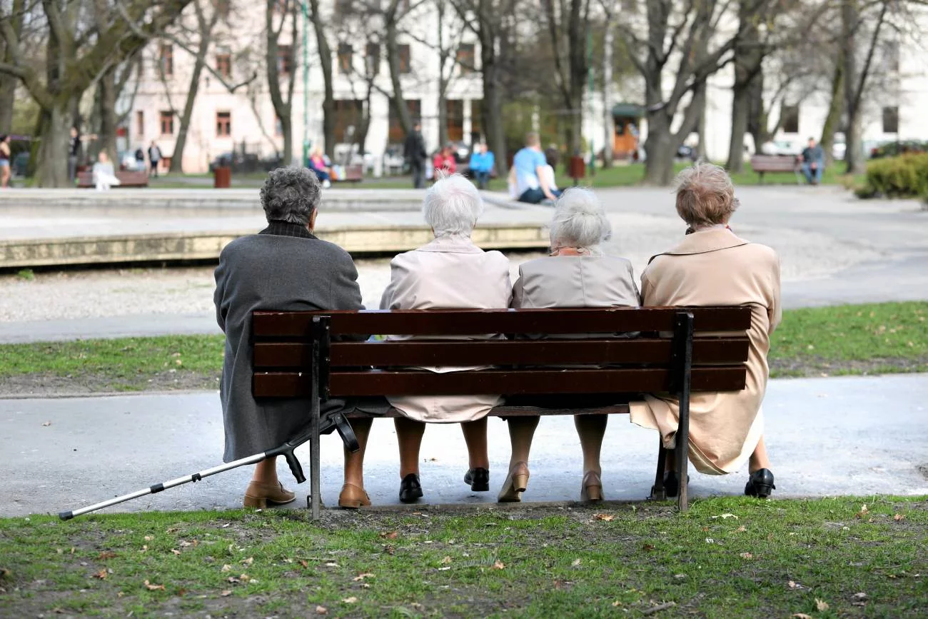 starsze kobiety siedzą na ławce w parku
