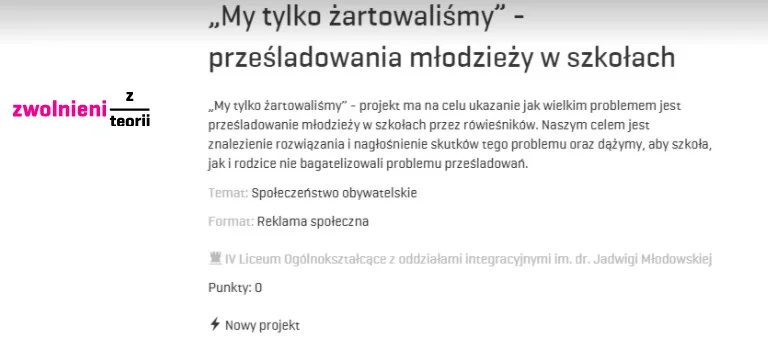 "My tylko żartowaliśmy" - społeczny projekt o prześladowaniach w szkole