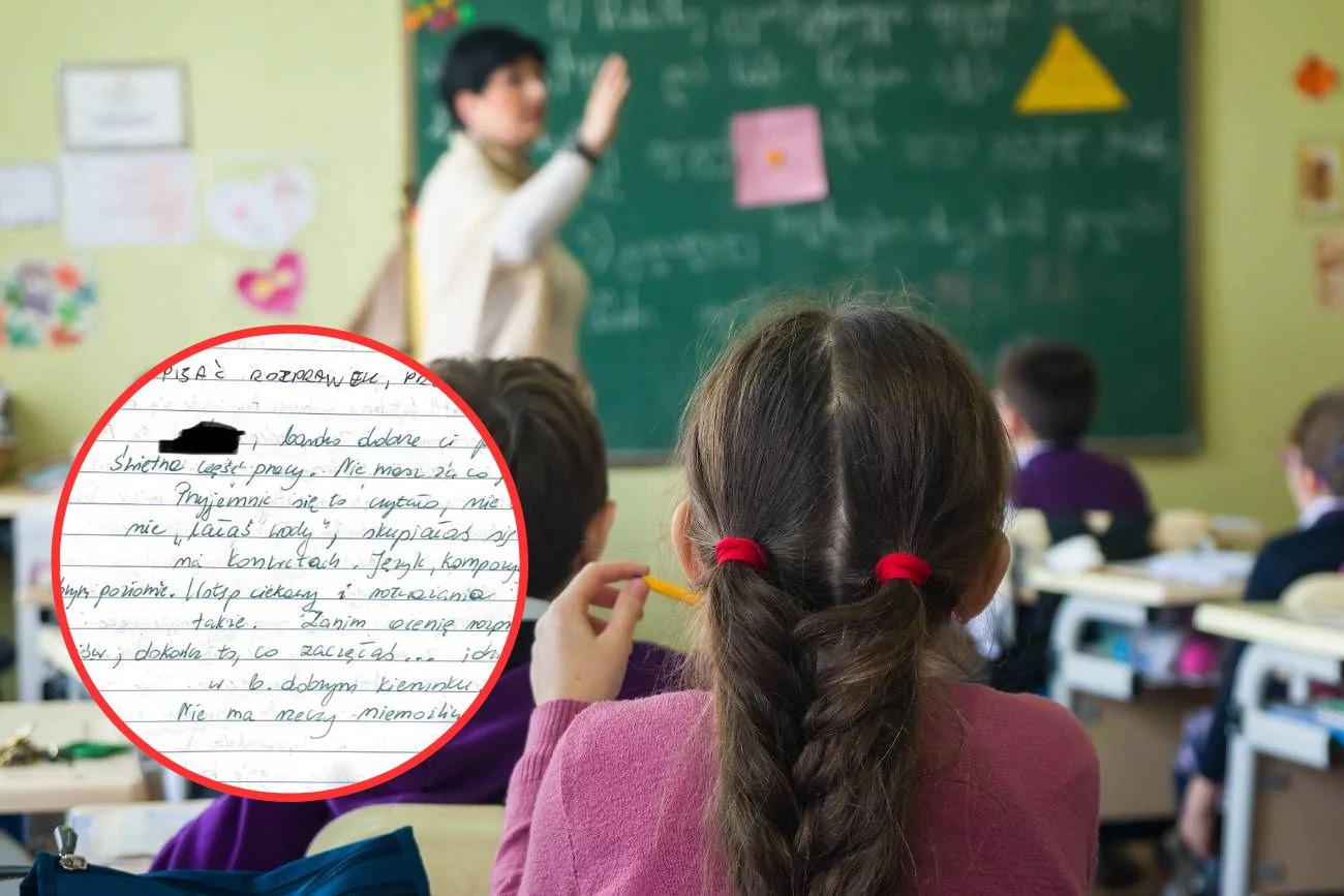 Dzieci siedzą w ławkach podczas lekcji języka polskiego.
