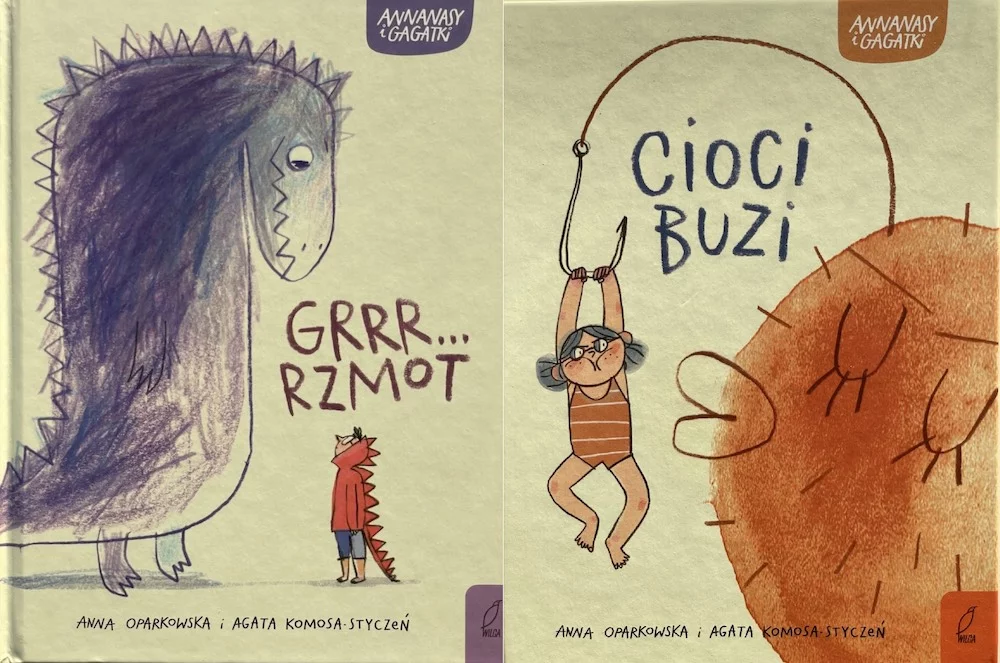 Ilustracja okładek książek z serii Annanasy i Gagatki.
