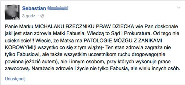 Screen z facebookowego profilu ojca dziecka
