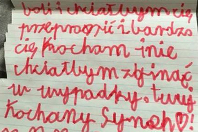 Fragment listu z przeprosinami, który napisał 6-latek