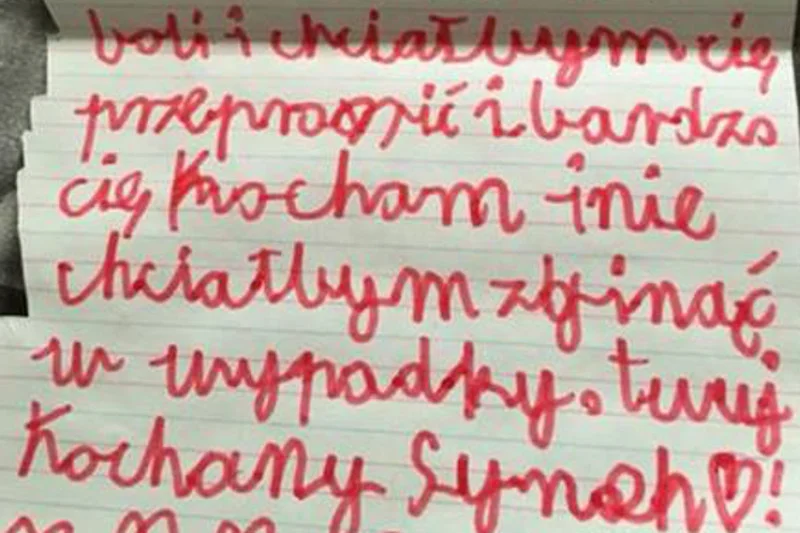 Fragment listu z przeprosinami, który napisał 6-latek