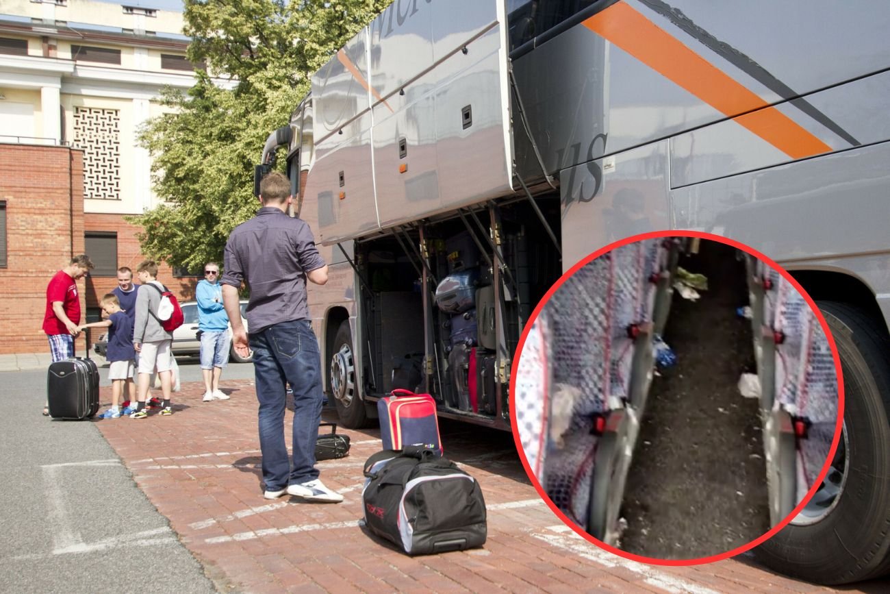 Kierowca pakuje kolonijne bagaże do autokaru.