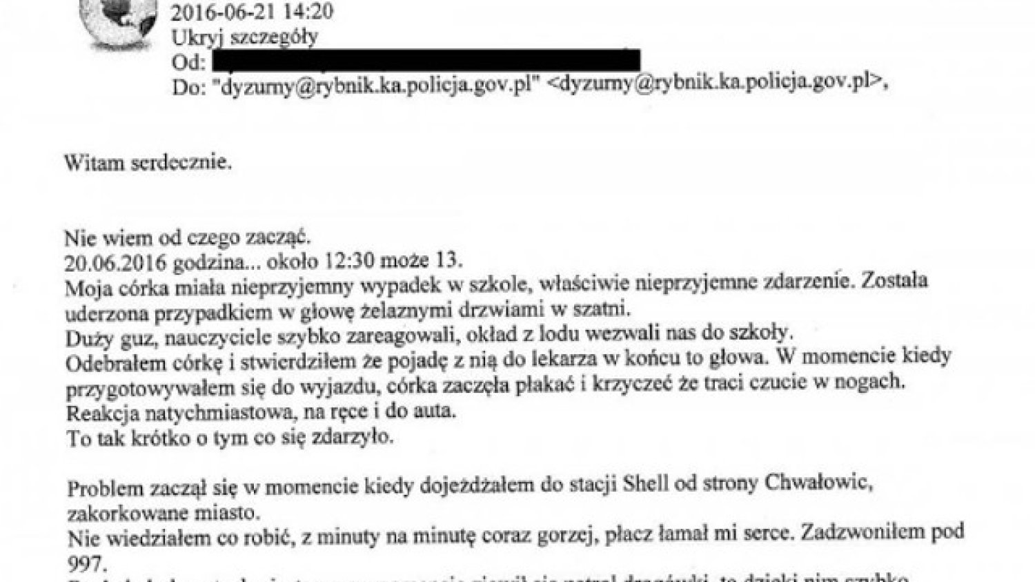 Fot. Screen z [url=http://rybnik.naszemiasto.pl/artykul/wzruszajacy-list-ojca-z-rybnika-dziekuje-policjantom-za,3777484,artgal,t,id,tm.html]rybnik.naszemiasto.pl[/url]