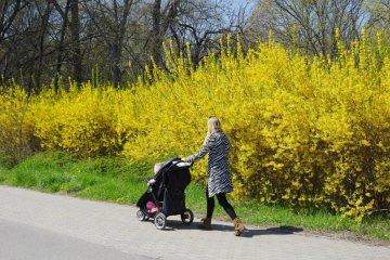 kobieta na spacerze z dzieckiem w wózku