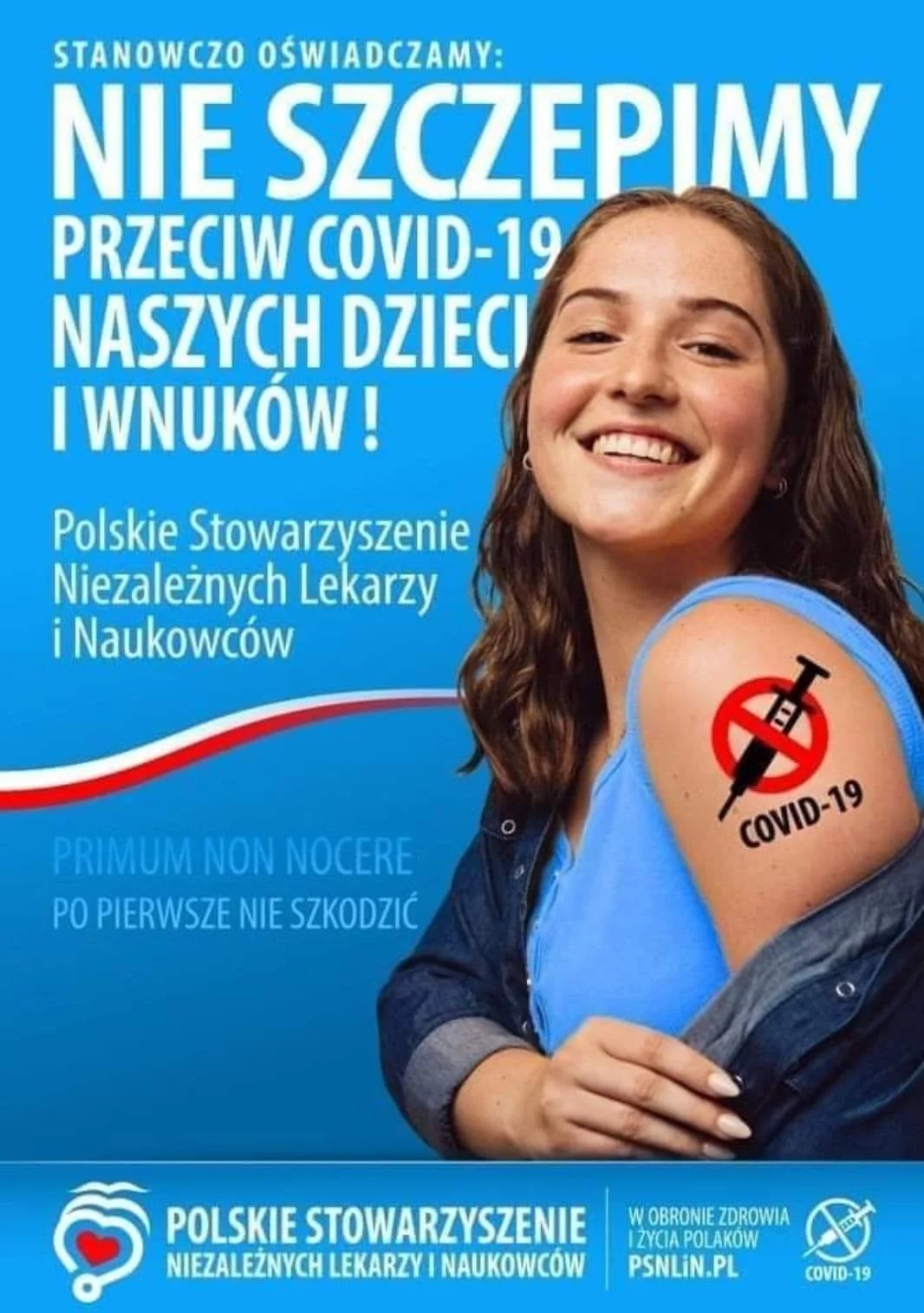 Plakat zniechęcający do szczepień przeciw COVID-19