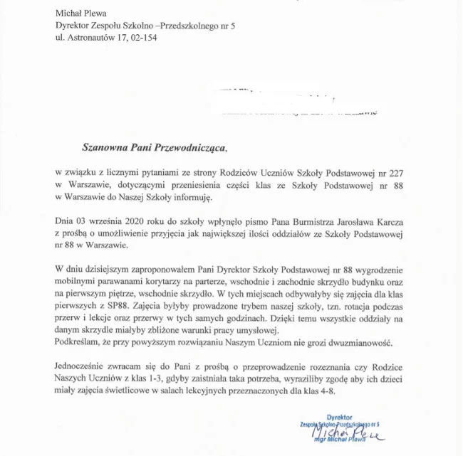 Pismo dyrektora SP nr 277 - robi co może Pismo dyrektora SP nr 277 - robi co może