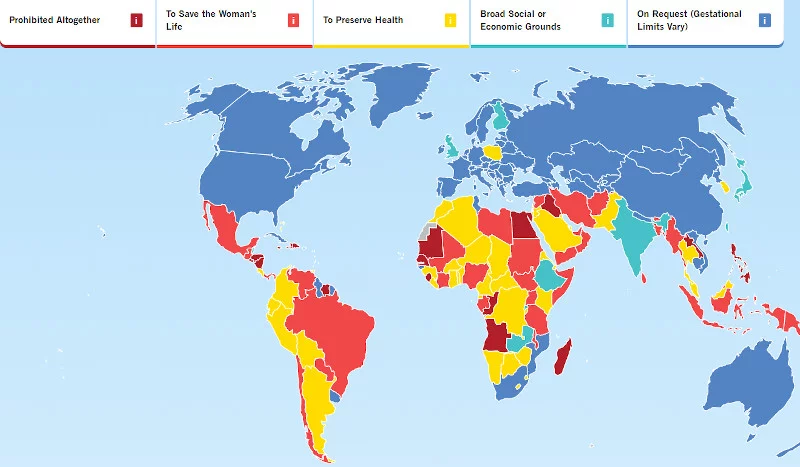 Prawo dostępu do aborcji na świecie - mapa