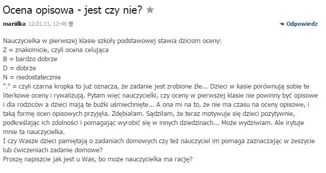Rodzice coraz przychylniej patrzą na oceny opisowe