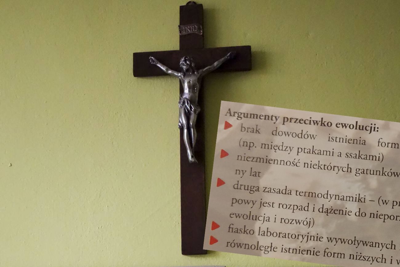 Krzyż na ścianie z zrzut ekranu z podręcznika do religii