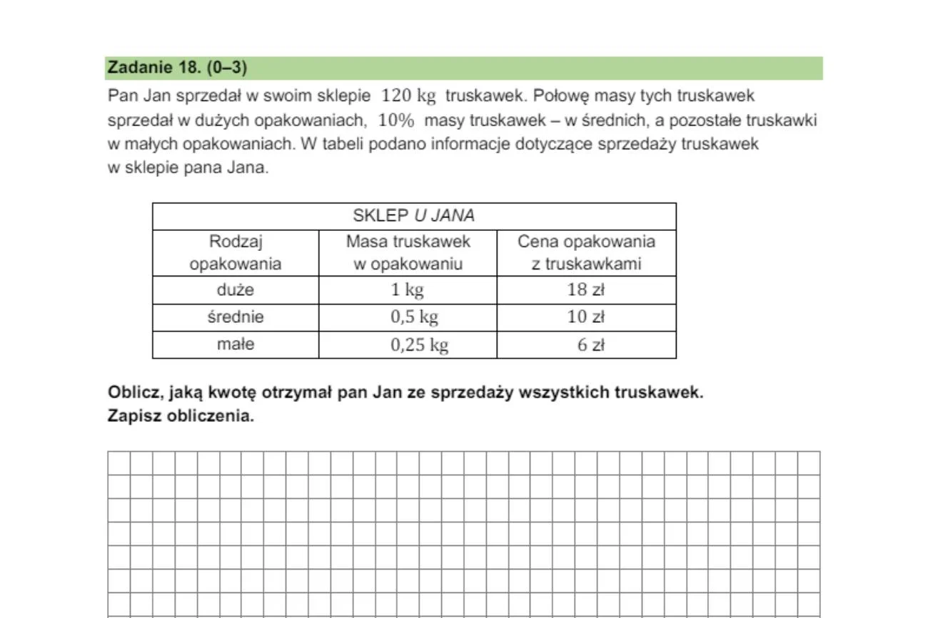 Zadanie z truskawkami z egzaminu ósmoklasisty.