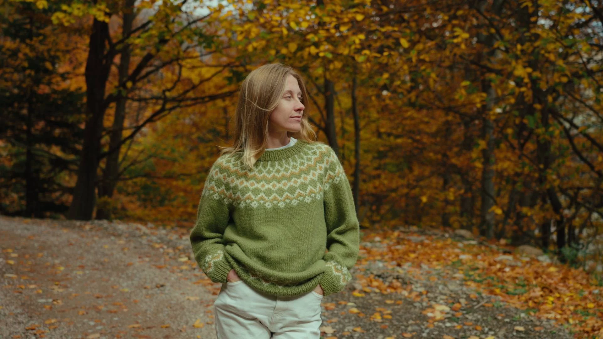 kobieta spaceruje po jesiennym lesie kobieta spaceruje po jesiennym lesie