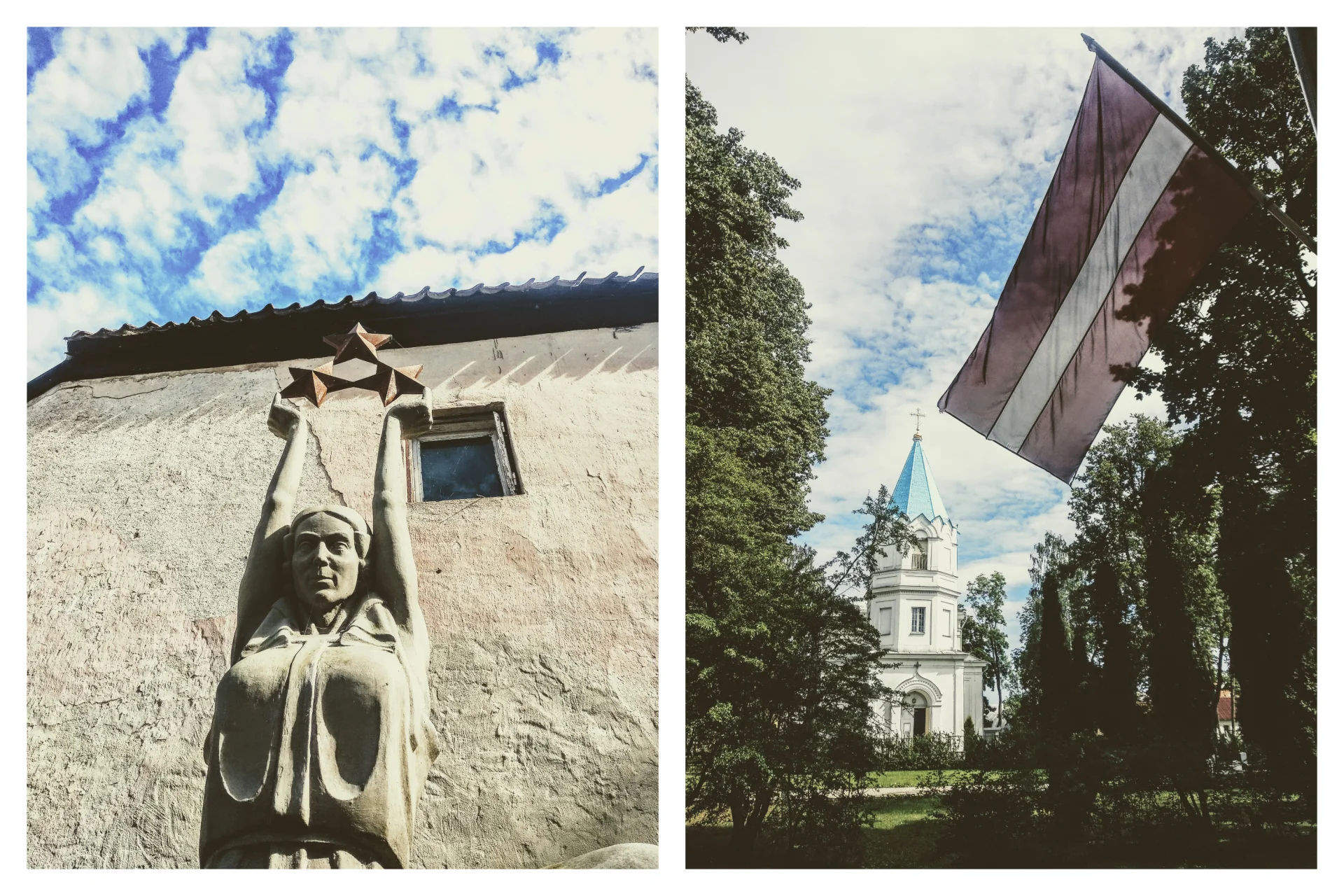 Po lewej: łotewska "statua wolności"; Po prawej: Tukums