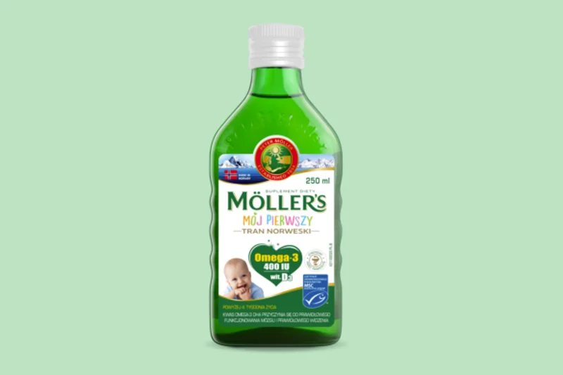 Möller’s Mój Pierwszy Tran Norweski bogaty jest w najważniejsze składniki odżywcze, takie jak kwasy tłuszczowe omega-3 oraz witaminy A i D3