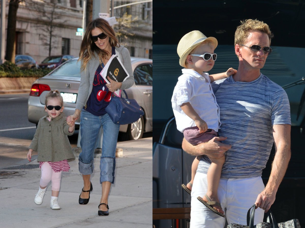 Zakładanie dzieciom okularów przeciwsłonecznych to coś więcej niż hollywoodzka moda. Za takim pomysłem stoją też argumenty dotyczące zdrowia. Na zdjęciu Sarah Jessica Parker i  Neil Patrick Harris
