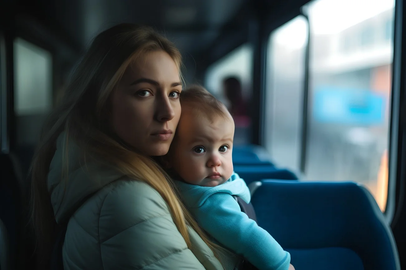 mama i niemowlę w pociągu