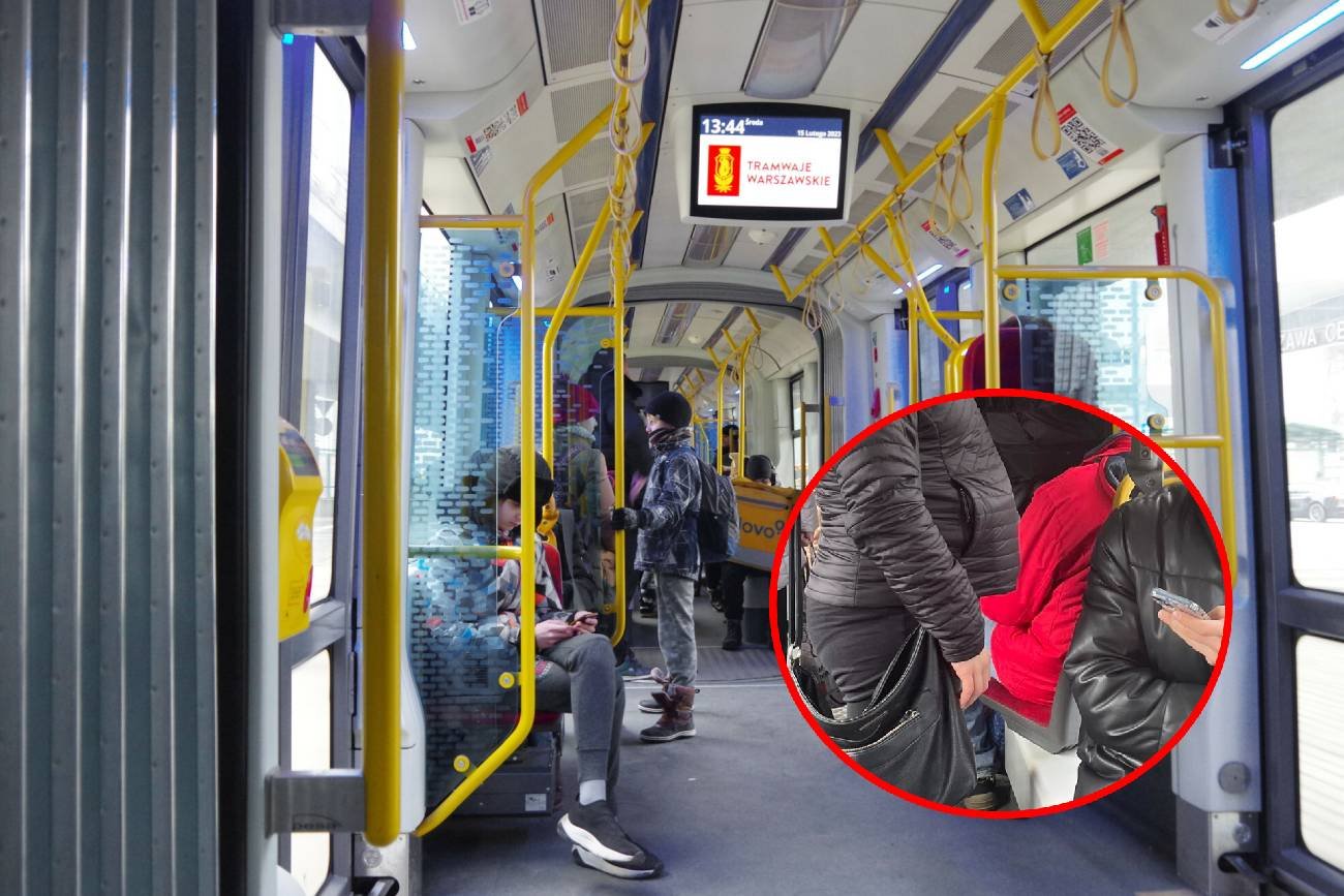 W warszawskim tramwaju mężczyzna nie ustąpił miejsca kobiecie w ciąży.