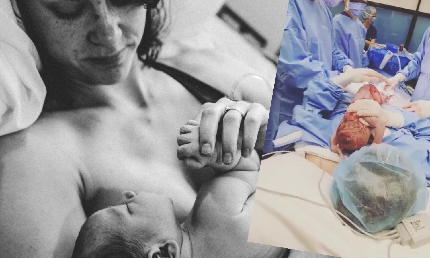 Kobieta z noworodkiem przy piersi.