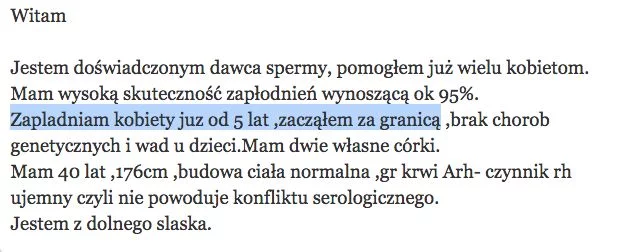 W wiadomości podał, że pomigał już wielu kobietom.