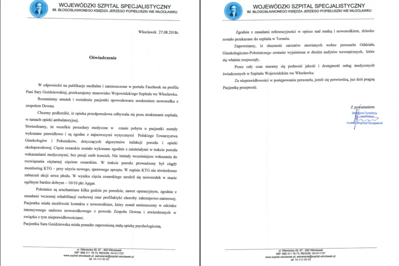 Oświadczenie ws. przyjęcia i pobytu pani Sary