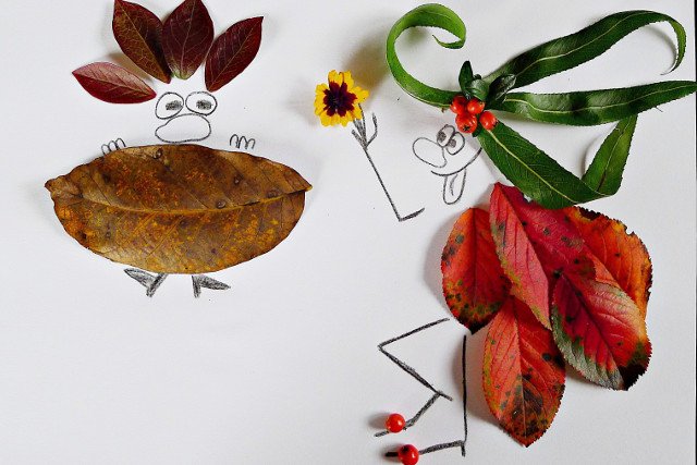 Prace plastyczne z liści. Jesienne zabawy dla najmłodszych.