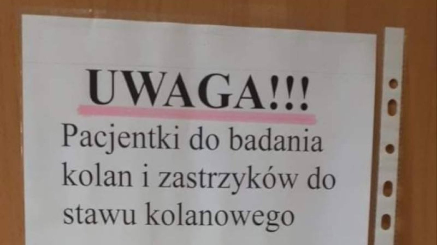 Kartka zawisła w szpitalu w Częstochowie