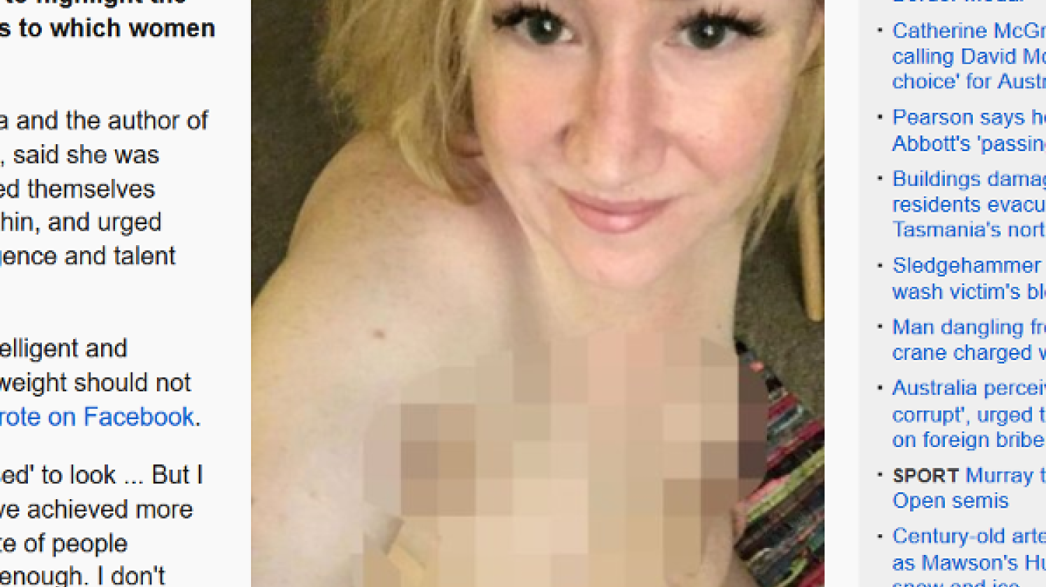 Fot. screen z Facebooka Rosie Waterland za: [url=http://www.abc.net.au/news/2016-01-21/rosie-waterland-naked-selfie-facebook-post-beauty-standards/7104742]abc.net.au[/url]