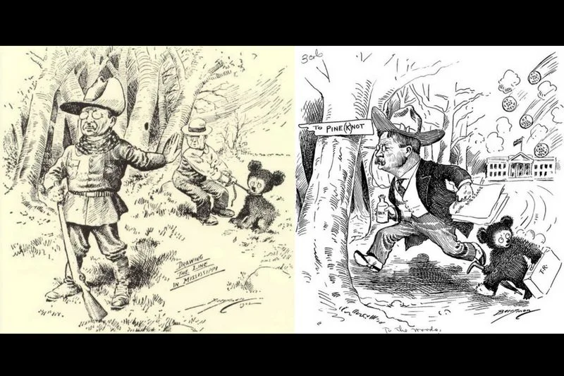 Wykonane stylem kreskówkowym rysunki Clifforda Berrymana, który uwiecznił legendarne ocalenie niedźwiadka przez amerykańskiego prezydenta Theodore'a Roosevelta.