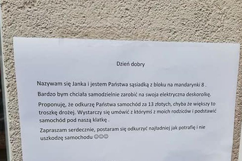 Ogłoszenie Janki pojawiło się na Facebooku