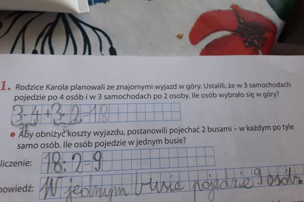 Błąd w zadaniu z matematyki zniesmaczył rodziców