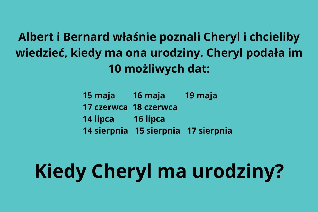 Kiedy Cheryl ma urodziny? Zagadka z Singapurskiej Olimpiady Matematycznej podbiła świat
