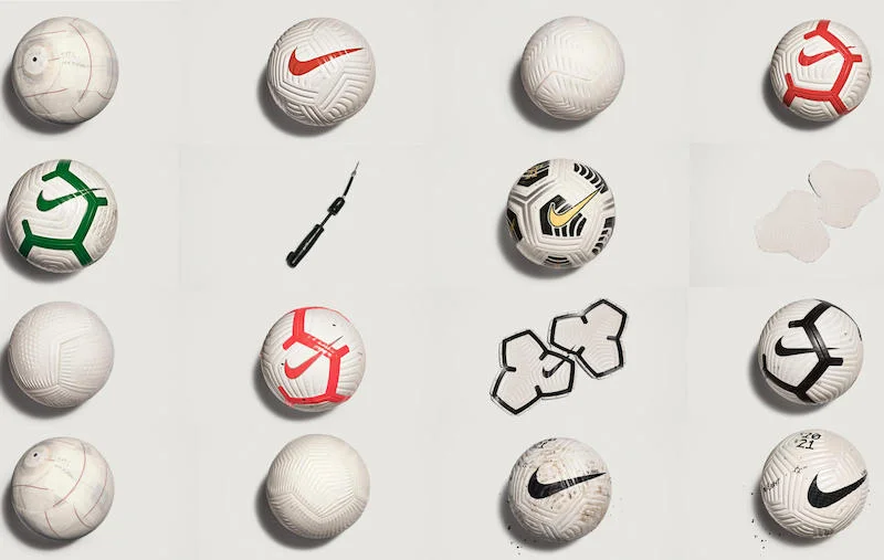 Różne prototypy Nike Flight, oficjalnej piłki Premier League w sezonie 2020/2021