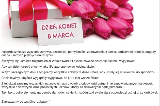 Ogłoszenie z okazji Dnia Kobiet w szkole