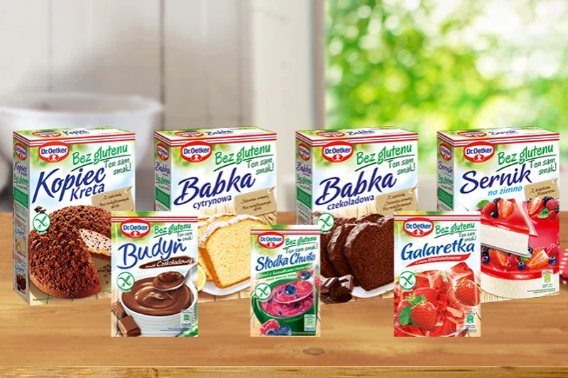 Wśród certyfikowanych produktów bezglutenowych Dr. Oetkera znalazły się budynie, galaretki, jednoporcjowe desery, ciasta oraz artykuły do pieczenia