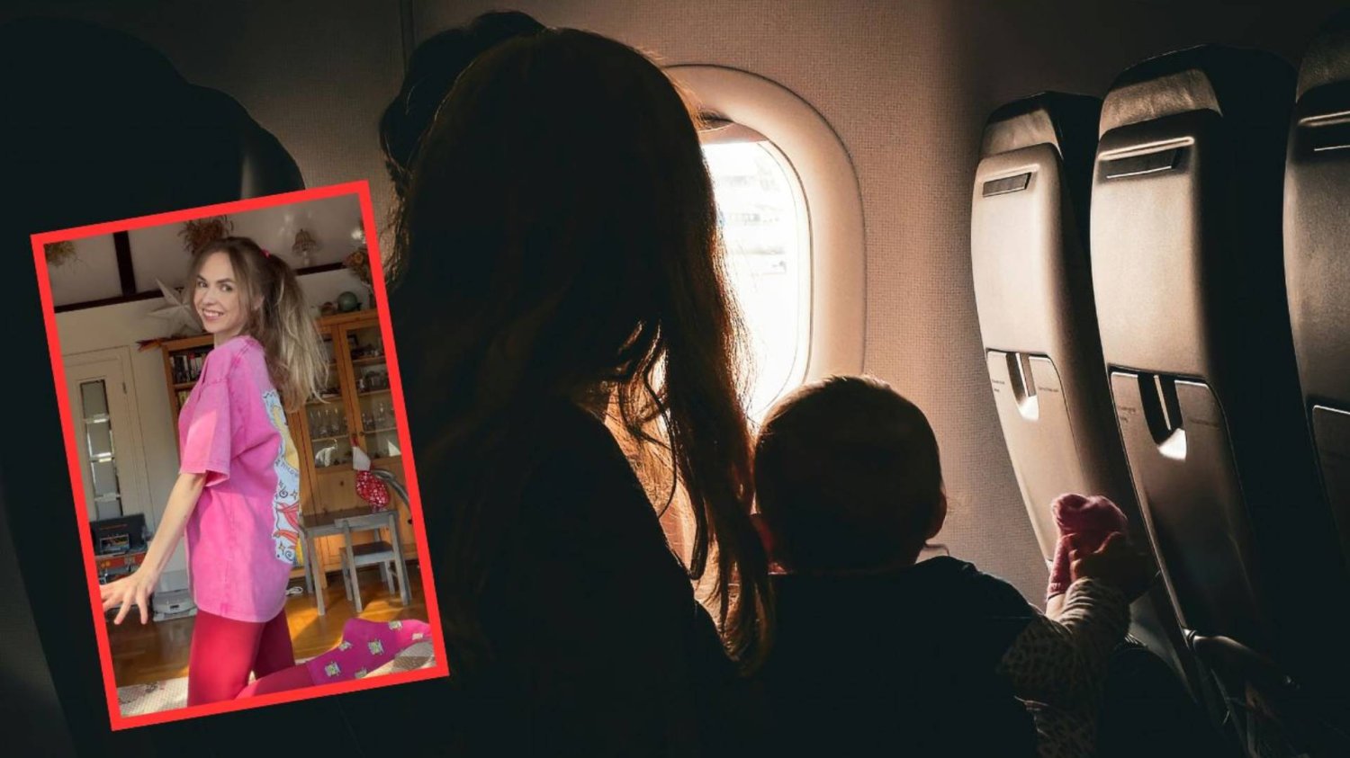 mama z dzieckiem na kolanach w samolocie