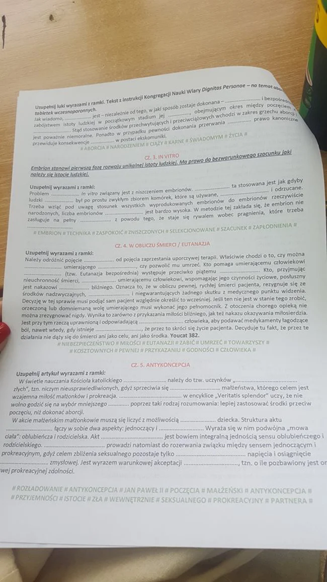 Test z "Botoksu" na lekcji religii.