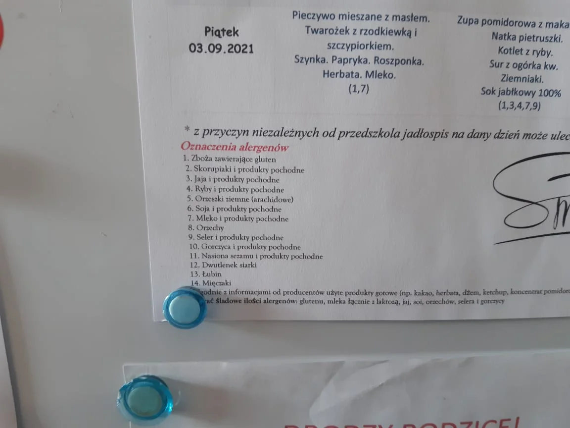 Szczegółowe informacje dotyczące alergenów w poszczególnych posiłkach.