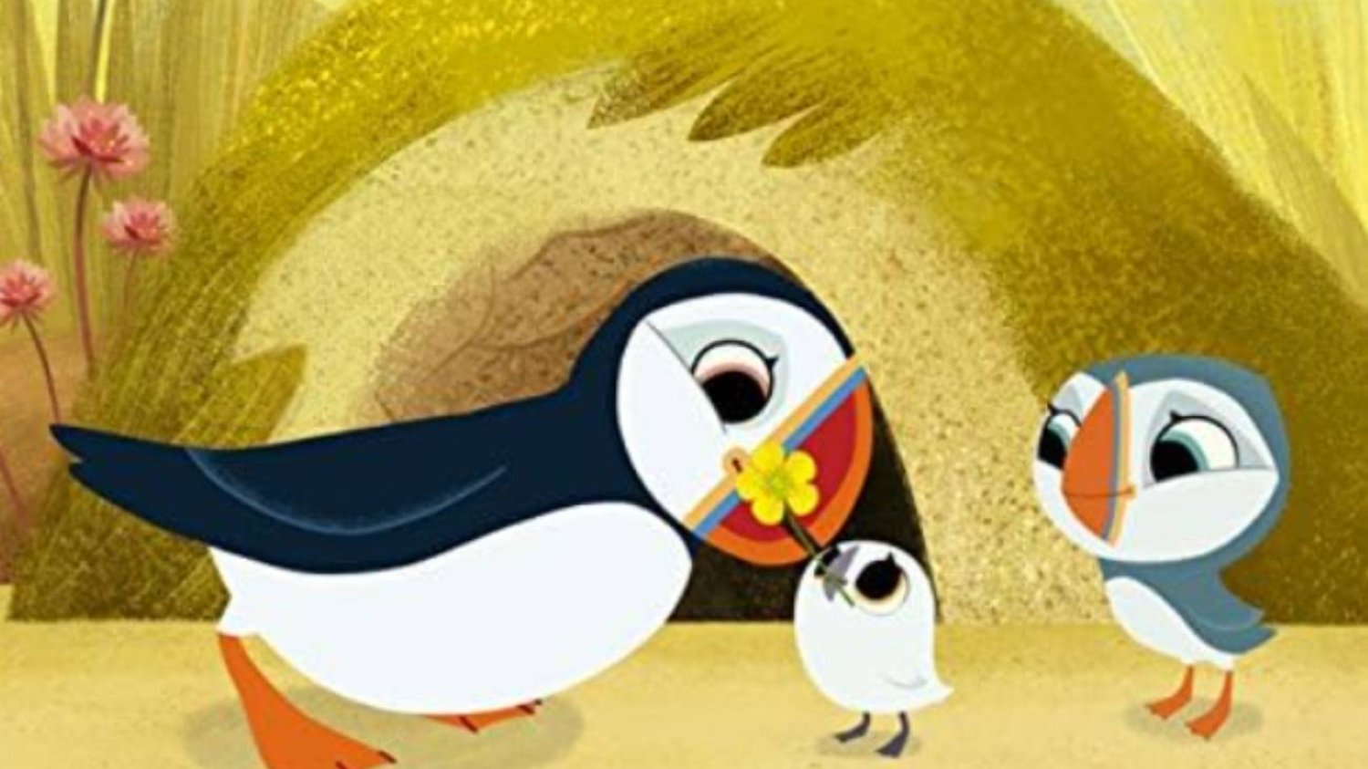 Screen z bajki "Puffin Rock". Screen z bajki "Puffin Rock".