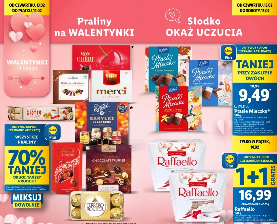 Walentynkowa promocja na praliny w Lidlu.
