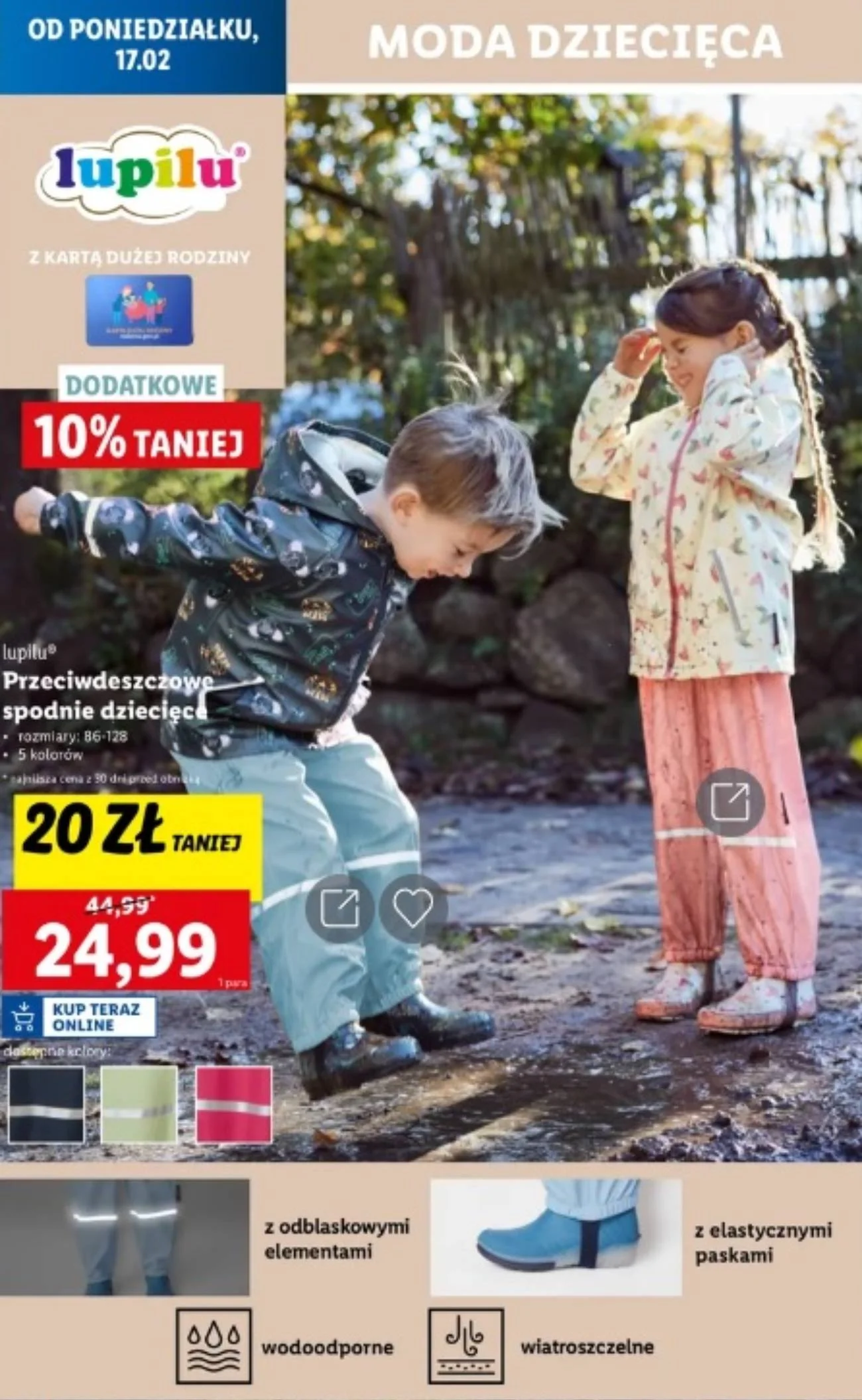 Spodnie przeciwdeszczowe dla dzieci z Lidla.