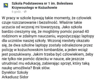 Laptopy wypożyczone przez SP nr 1 w Kożuchowie