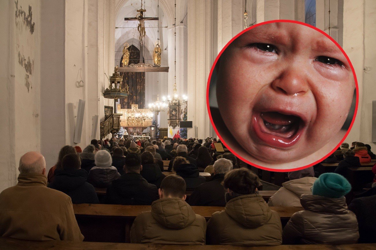 dziecko płaczące na mszy